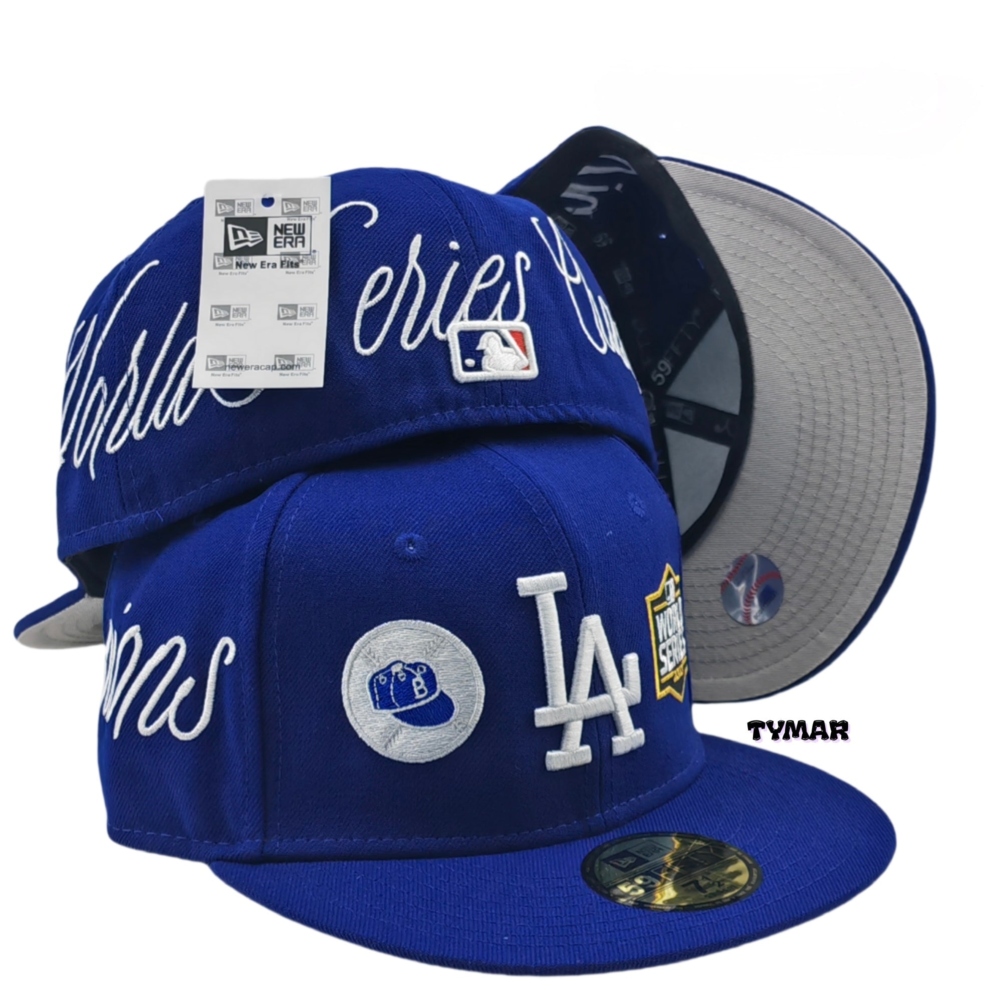 New Era Los Angeles Dodgers Blue Script World Series 59FIFTY Fitted Hat.